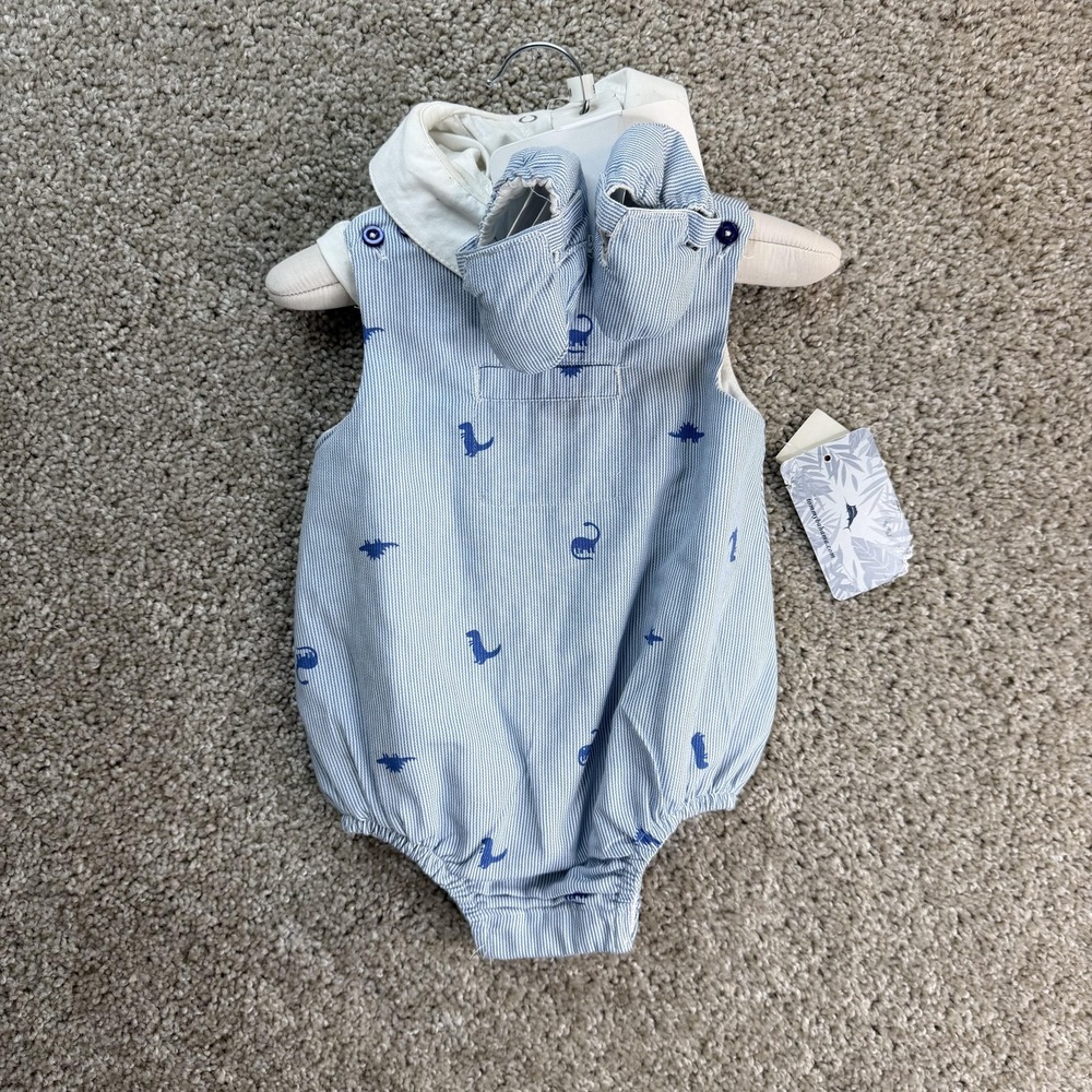 Tommy Bahama Romper Set Baby Boys 6-9M Blue Pinstripe Seahorse Collared Shoes